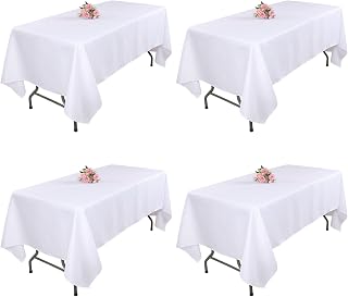 Kesfey 4 Packs White Table Cloths Rectangle 70 x120 inch Washable Polyester Fabric White Tablecloths for 6-8 Ft Tables Stain and Wrinkle Resistant Reusable Table Covers for Parties Wedding Banquet