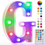 Colorful Light Up Letters, Glitter LED Letter Lights 18 Color Changing Shiny Alphabet Sign Gifts for Girls Women Party Birthday Decorations Remote Night Light Christmas Valentine Wall Table Decor - G