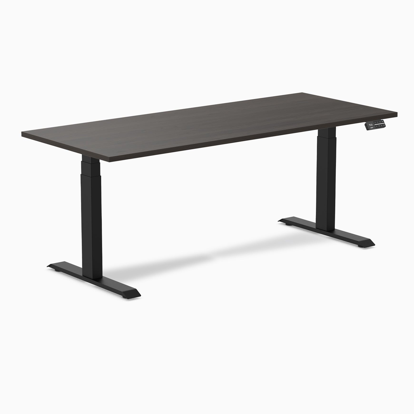 Desky Dual Laminate Sit Stand Desk Burnished Wood 70.9" Matte Black