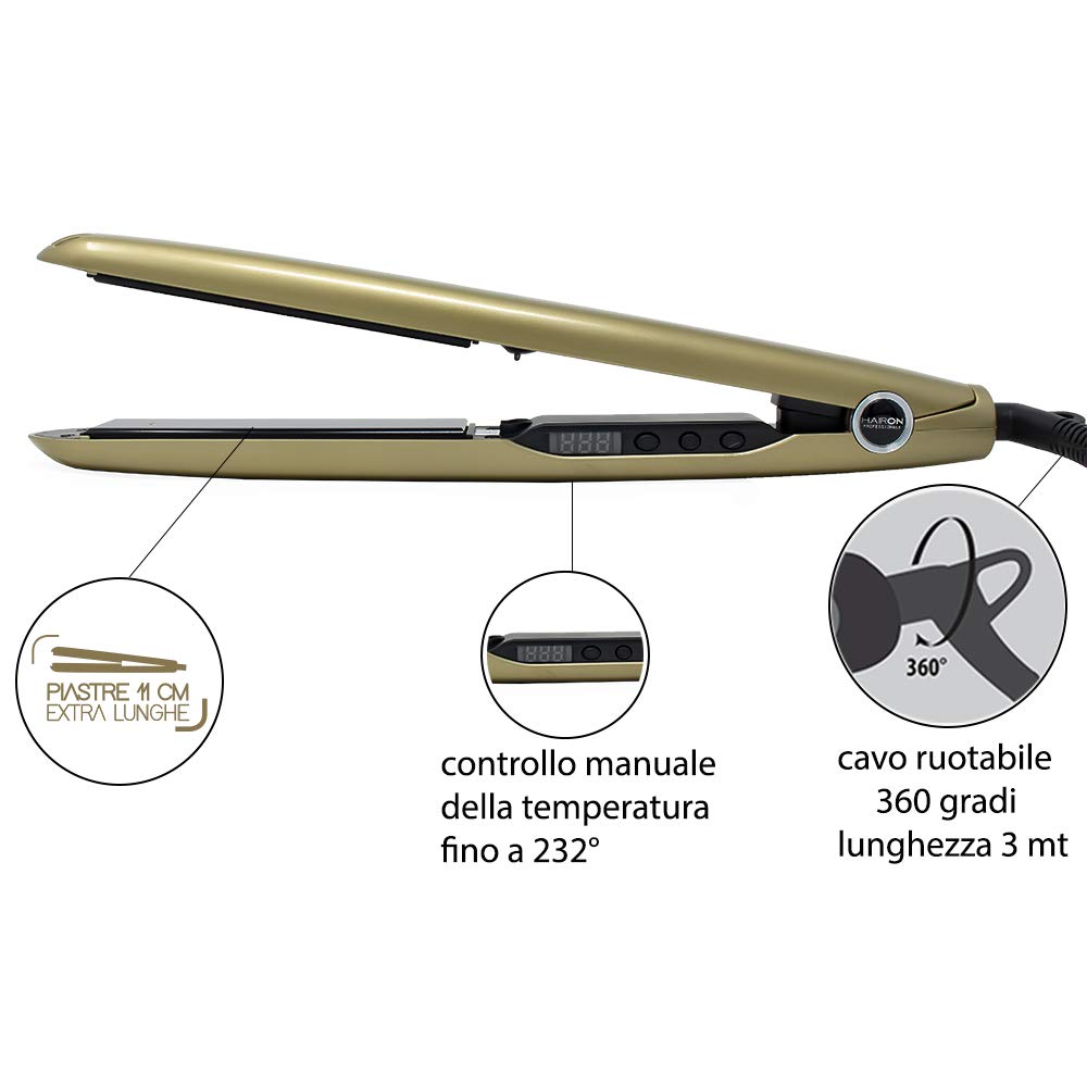 EUPHORIA - Plancha de pelo profesional de turmalina con pantalla digital y temperatura ajustable hasta 230° + ALTÉAX® Funda de piel sintética fabricada en Italia