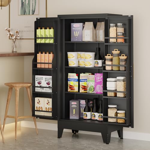 winiowa Metal Kitchen Pantry Storage Cabinet (Black)