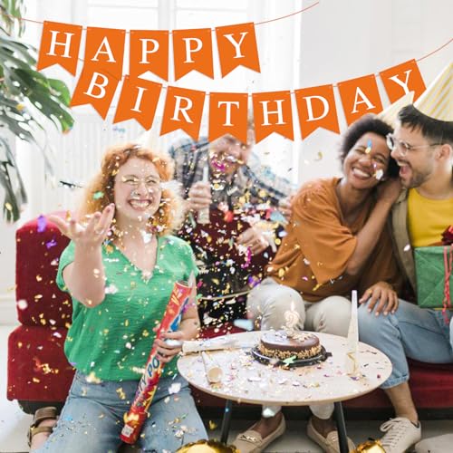 Image of Orange Happy Birthday Banner Birthday Sign for Backdrop Happy Birthday Party Decorations for Kids Women Orange Tea Party Room Decor Bunting Banner Garland Birthday Party Supplies