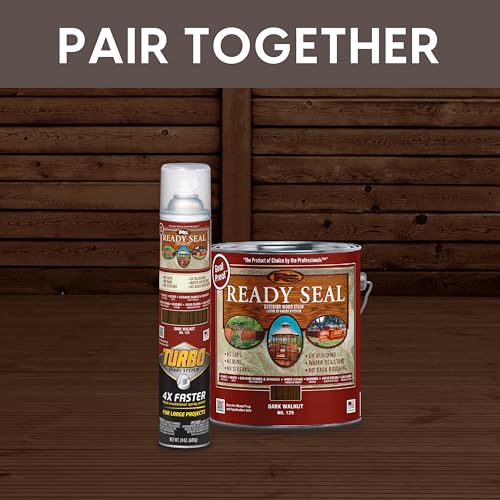 Image of Ready Seal Exterior Wood Stain | Turbo Spray System | Professional Grade Oil-Based Stain and Sealer in One | Ideal for Decks, Fences, Pergolas, Wood Siding & More | 24 Ounce | Dark Walnut