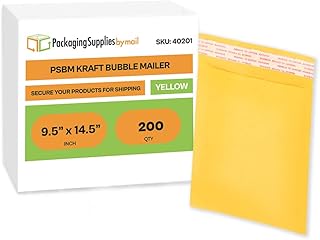 PSBM Kraft Bubble Mailer, 9.5x14.5 Inch, 200 Pack, Padded Shipping Envelope Mailers Made in North America, Gold Yellow