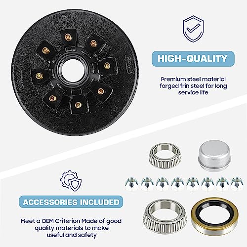 Trailer Brake Drum Kit, 8-Hole, 6.5" Bolt Circle Brake Drum for 6000 lb Axles, Replacement Brake Hub Drum Assembly for Rvs, Trailer and Semi Truck - Image 4