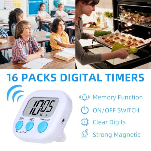 16 Packs Digital Timer Multi-Function Electronic Timers for Classroom Small Magnetic Countdown Stopwatch Mini Loud Alarm Stop Clock for Kitchen Cooking Games Meeting Study Work Baking Sports Office - Image 3