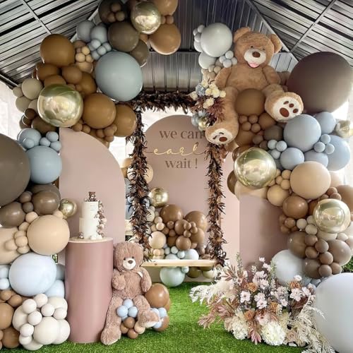 Image of PartyWoo Brown Balloon Arch Kit Garland 142pcs Different Sizes of 18 12 10 5 Inch Dark Brown White Sand Beige Neutral Boho Fall Gold Confetti Balloons for Baby Shower Birthday Safari Party Decorations