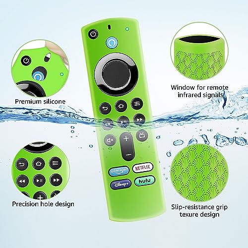 Image of (2 Pack) Onebom Silicone Protective Remote Cover Compatible with TVStick, HD, 3rd Gen, 4K Remote Controls, Anti-Slip Remote Control Case with Lanyard(Glow Green&Glow Purple)