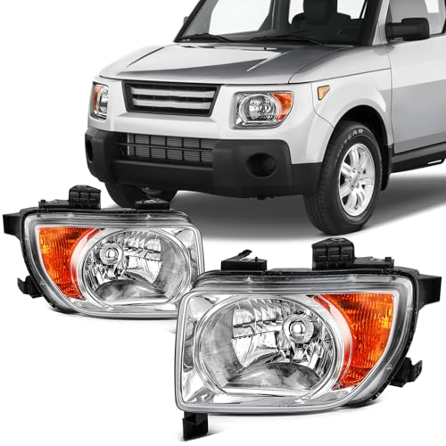 Image of SCITOO Headlight Assembly Fit 2003-2006 For Honda Element Black Housing Amber Reflector Pair Headlights 33151-SCV-A01