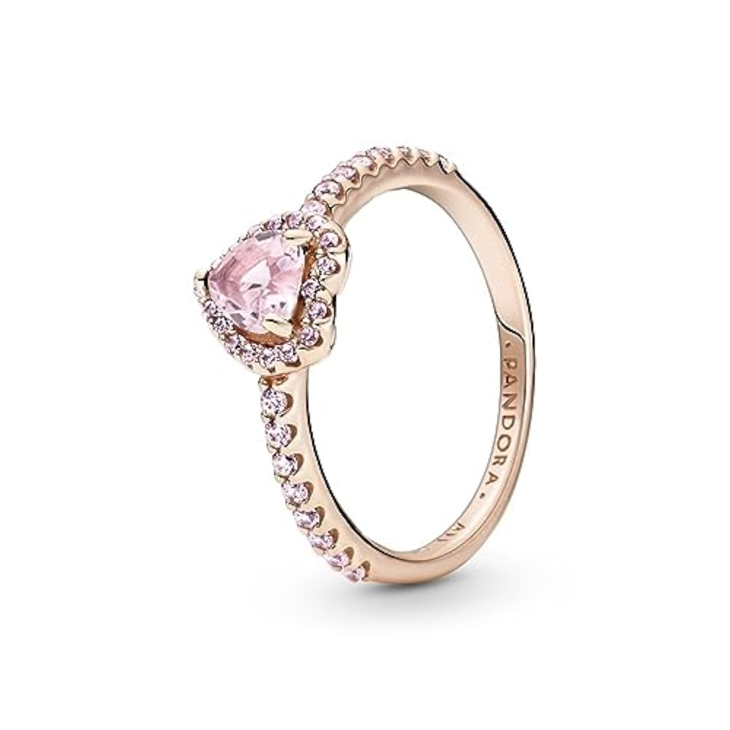 PANDORA Timeless Anillo con diseño de corazón chapado en oro rosa de 14 quilates con cristal rosa orquídea y elegante circonita cúbica rosa fantasía