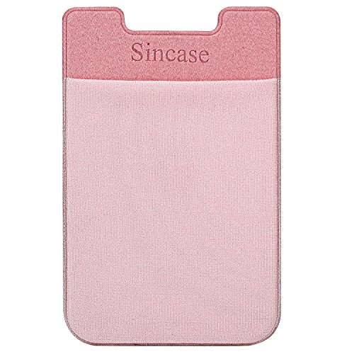 Sincase Ultra Thin Stick-on Lycra Credit Card Holder Sticker Self Adhesive Cell Phone Wallet for Back of iPhone, Samsung, Most Smartphones & Cases, Rose Gold