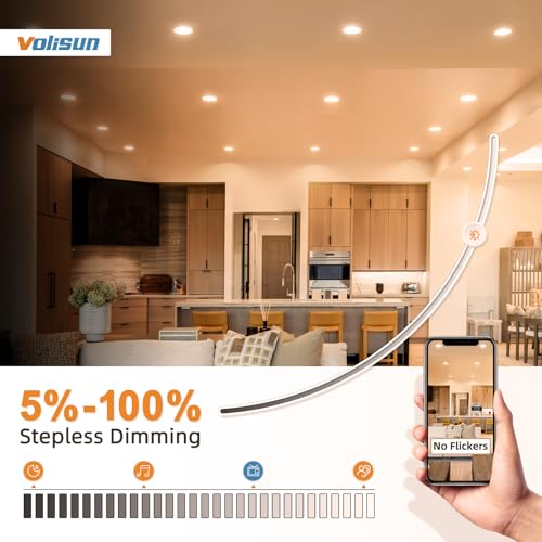 Image of VOLISUN 12 Pack 3 inch Recessed Lighting, 5CCT, 2700K-5000K Selectable | LED Recessed Light with Junction Box, Dimmable Canless Wafer Downlight, LED Ceiling Light ETL Certificated