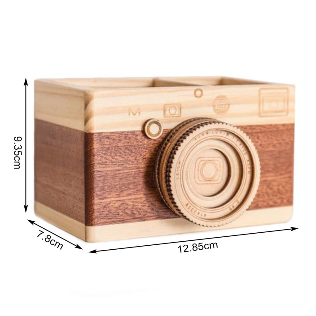 Stifteköcher Stifte Halter Kreative Kamera Holz Bleistifthalter Home Desktop Stationarys Makeup Organizer Square Stifthalter Schreibtisch-Organizer