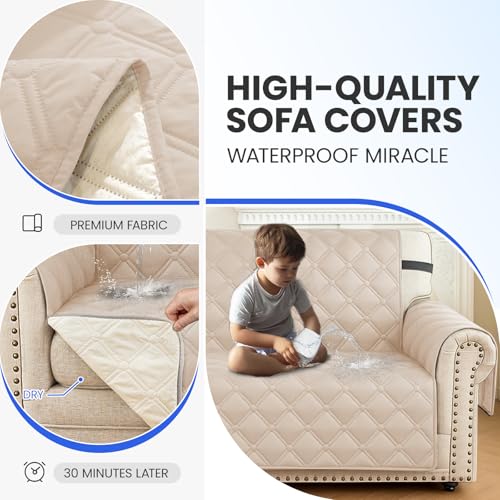 Housse canapé 2 places imperméable beige Ystyle universelle avec accoudoirs