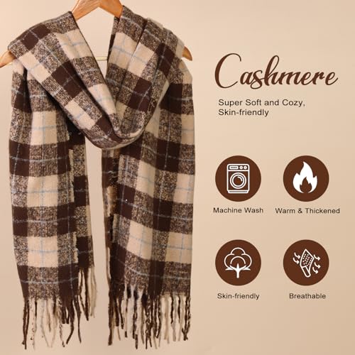 Women's Winter Scarf, Fashion Plaid Blanket Scarves with Fringe, Long Soft Scarf Shawl Wraps2