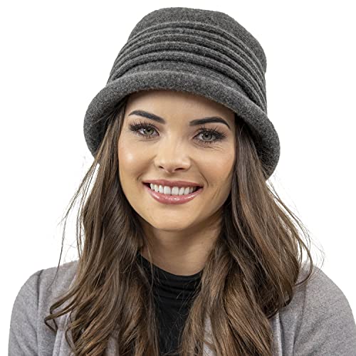 Vivisence Cappello Invernale da Donna in Stile Classico Realizzato in Lana E Poliammide Confortevole Ed Elasticizzato Perfettamente Adattabile alla Testa, Grigio Scuro,Taglia Unica