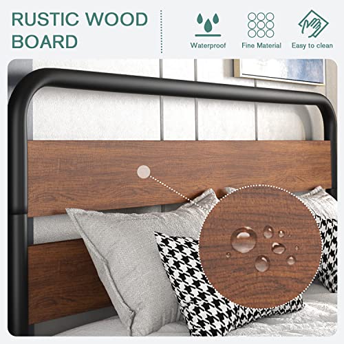 Imusee Queen Size Metal Bed Frame With Round/Curved Wooden Headboard And Footboard, Platform Bed Frame With Under Bed Storage, Strong Metal Slat Support, No Box Spring Needed, Modern, Walnut #TOP4
