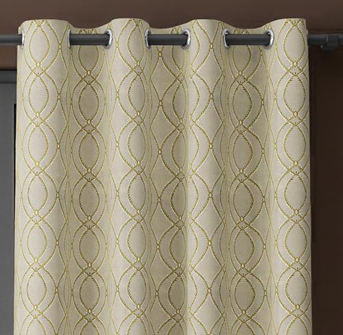 Image of Yellow Weaves 2 Pcs Jacquard Oval Eyelet Long Door Curtain - Perfect for Home, Office, Bedroom, Living Room & Balcony - 9 Feet (Golden)