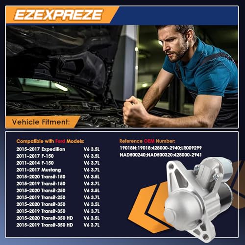 Image of Ezexpreze 19260 New Starter Compatible with Ford F-150, Transit-150, Transit-250, Transit-350, Mustang, Expedition & Lincoln Navigator, 12V 1.4KW 13 Teeth Clockwise, Replace# 410-48224, M0T39571ZC