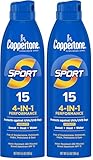 Coppertone Sport Sunscreen Spray, Broad Spectrum SPF 15 Water Resistant Spray Sunscreen, 5.5 Oz (Pack of 2)