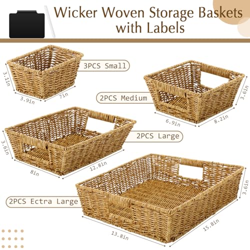 Marsui-9-Pcs-Wicker-Storage-Baskets-for-Pantry-Organization-with-Handle-Labels-Handwoven-Multi-size-Brown-Small-Organizer-Baskets-Storage-Bins-Container-for-Shelves-Closet-Toilet-Christmas-Holiday