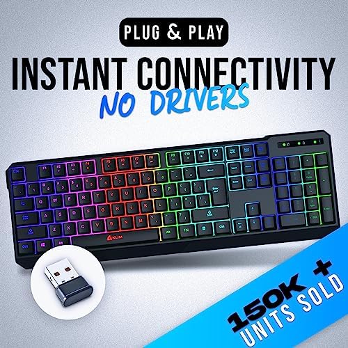 KLIM Chroma Wireless Keyboard – RGB Backlit Gaming, Rechargeable Battery, PC Keyboard, Durable & Water-Resistant, Compatible with PS4, PS5 & Mac - Black
