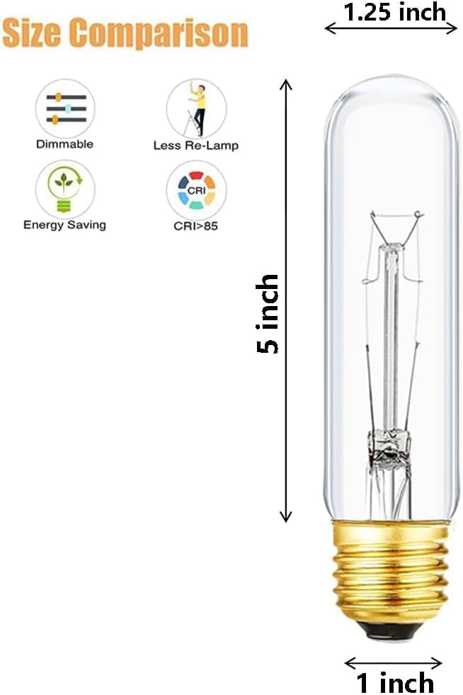 Miniatura 2 de Bombilla incandescente tubular transparente T10 de 25 W, bombilla de escaparate de estilo vintage, lámpara de escaparate, blanco suave de 2700 K,
