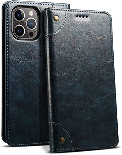Étui portefeuille iPhone 12 Pro Max bleu en cuir PU antichoc 6,7"