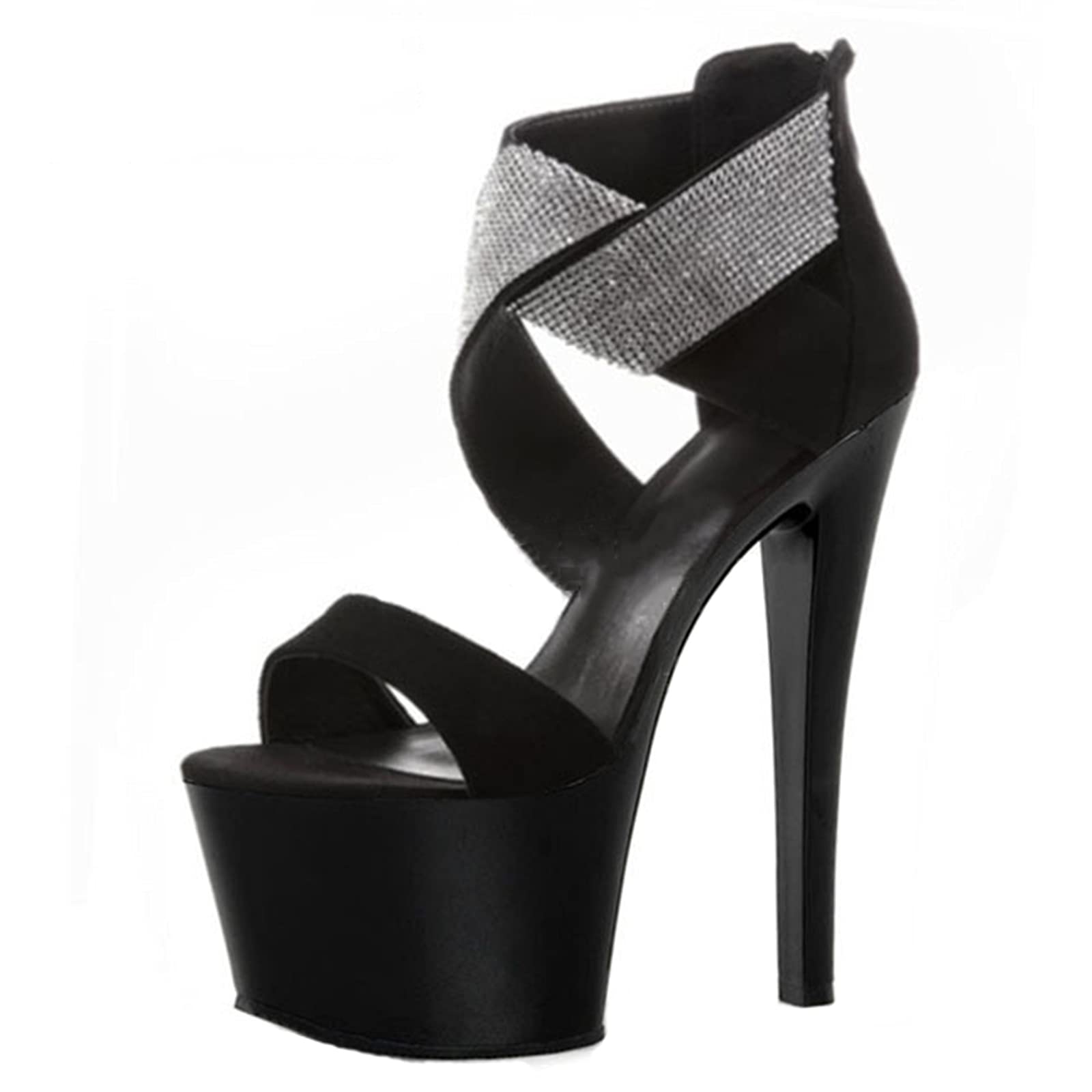 BeAUZQ 17CM Noir Femmes Mode Strass Sandales Fétiche Talons Hauts Sexy Stripper Discothèque Pôle Danse Pompes Robe De Soirée Chaussures Taille 35-46
