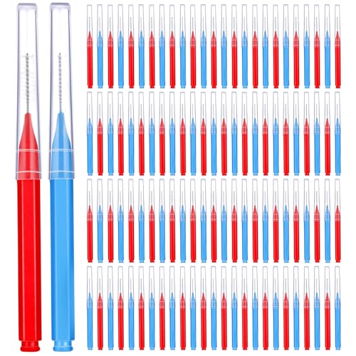 Image of Patelai 100 Pieces Braces Dental Brush for Cleaner Interdental Toothpick Dental Tooth Flossing Head Oral Hygiene Flosser Toothpick Cleaners Tooth Tool(Blue, Red,Suitable Size)