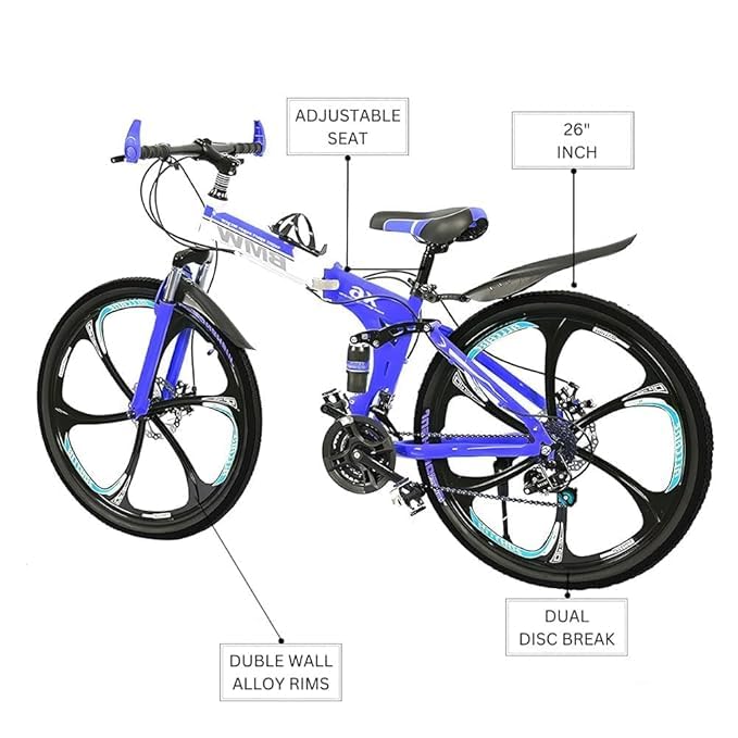 Image of Amaze Kai Dual Suspension Bikes Bm Foldable Gear Cycle for Men with 21 Speed Gear 6 Spoke | Folding Mountain Bike with Double Disc Break & Mac Wheel, 26 Inch (Blue)