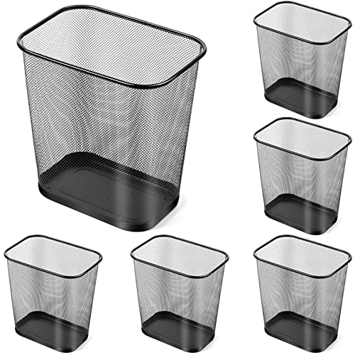 Image of Nuanchu 6 Pcs Mesh Square Trash Cans 4 Gallons Wire Wastebasket for Home Black Metal Office Garbage Cans Rectangular Trash Bin for Kitchen Bathroom Bedroom, 11.7 x 8.5 x 11.8 Inch (Black)