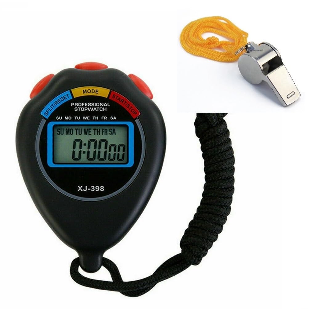 Stopwatch Multi- Function Electronic Digital Stopwatch Timer Portable Training Stopwatches with Alarm Function for and Referees Black Electronic Timer + Whistle KK's (Black/Red + Whistle)