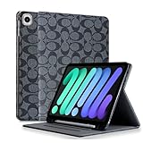HYHCF Designer for iPad Mini (A17 Pro, 2024 Model,7th Gen)/Mini 6 (2021 Model,6th Gen)Case 8.3 inch,PU Leather With Pencil Holder and Soft TPU Back Case,Auto Sleep/Wake,for Women Girls Aesthetic-Black