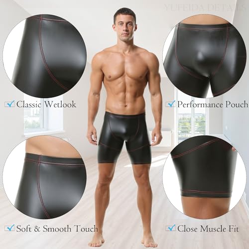 YUFEIDA Men's Faux Leather Boxers Classic Wetlook Elastic Latex Boxer Shorts2