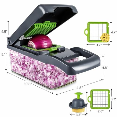 Image of Manual Vegetable Cutter 14-in-1 Food Chopper with 8 Blades Onion Chopper with Storage Box Multipurpose Slicer Dicer for Fruits