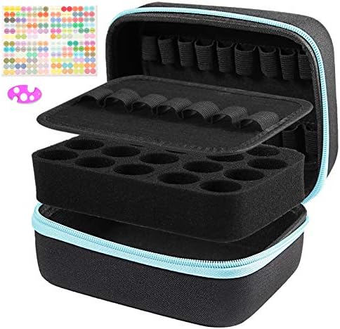 Essential Oil Box 44 Slots Travel Hard Shell Essential Oils Organizer Holder Storage Aromatherapy Oils Case Bag with Bottle Opener Labels Protective Bag for 5ml 10ml 15ml Bottles