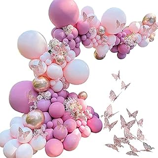 R-timer 130 PCS Rose and Pink Balloon Garland Arch Kit, Latex Balloons Rose Gold Butterfly Stickers Wall Decor for Wedding Party Birthday Bridal Shower Baby Shower Girl Boy Decoration