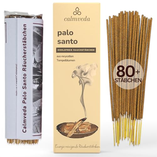 Calmveda Palo Santo Räucherstäbchen Set - 80 Weihrauch Holzkohlefreie Upcycled-Blumen | Reinigende Räucherstäbchen geschenkset