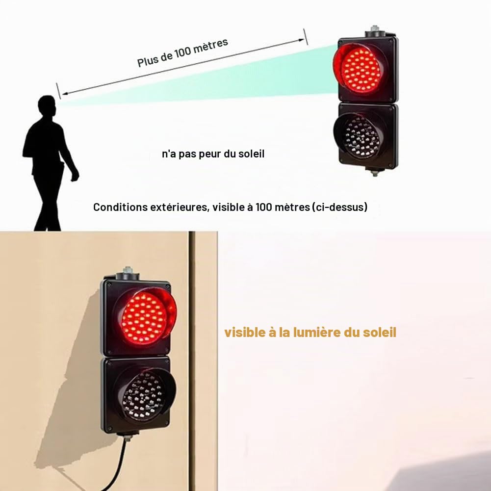 Feu De Signalisation À LED avec Télécommande, Feu De Signalisation Rouge Et Vert 2 en 1, Boîtier PC Noir, Étanche IP65 for L'extérieur, Adapté Aux Routes Et Aux Péages.(24V)