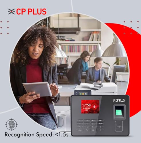 Image of CP PLUS Fingerprint Time and Attendance Machine | Biometric System with ID Card & Password Access | Built-in Battery | Fast Recognition ≤1.5s | USB, TCP /IP | 1000 Users | CP-VTA-F1043