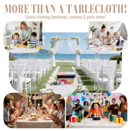 Image of Plastic Table Cloth Disposable, 54In X 300Ft White Table Cover Roll
