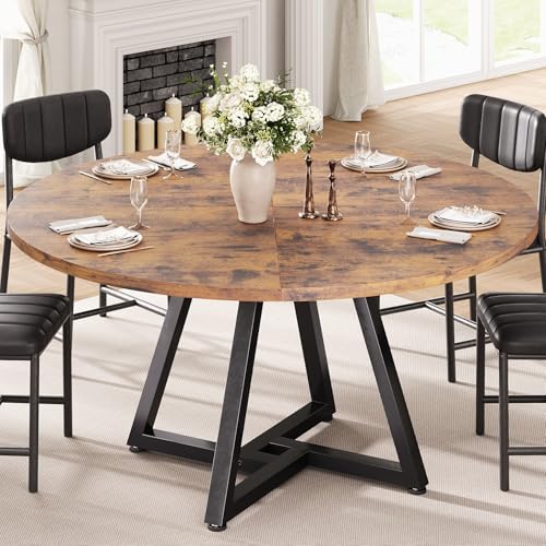 Jocoevol 51" Round Dining Table Kitchen Dining Room Dinner Pedestal Table with Storage Shelf, Space Saving Wood Circle Industrial Furniture for Small Space (Brown, 51In)