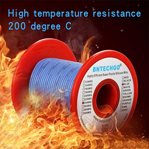 Image of BNTECHGO 24 Gauge Silicone wire spool 100 ft Blue Flexible 24 AWG Stranded Tinned Copper Wire
