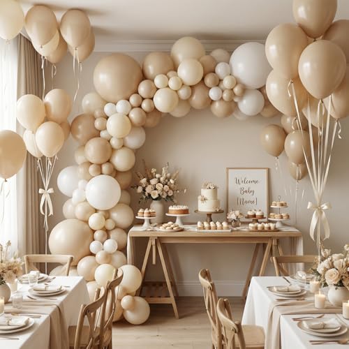 Image of White Sand Balloons Arch Kit,130pcs Cream Balloons Balloon Garland,Different Sizes Beige Latex Balloons for Wedding Baby Shower Birthday Bridal Shower Graduation Engagement Party Decorations