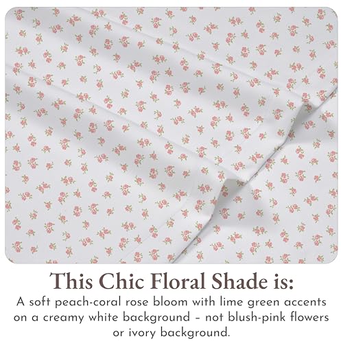 Image of California Design Den Floral Pattern Bed Sheet Set Queen Size, 100% Cotton Sateen Deep Pocket Queen Sheets & Pillowcase Set - Chic Floral