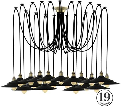 Large Black Shade 19 Pendant Light Chandelier