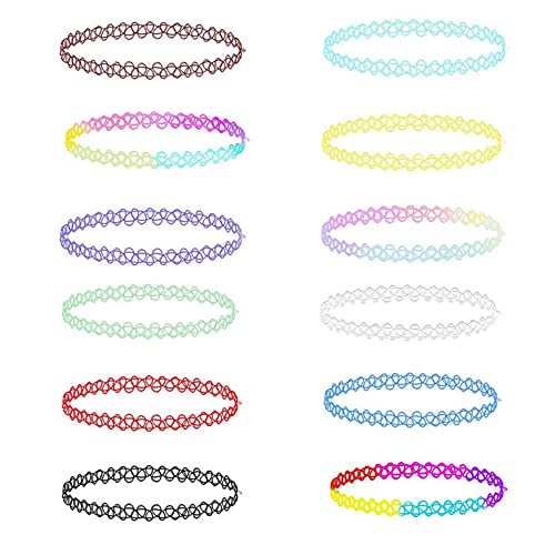 LICQIC Colliers Ras du Cou, 12 Pièces Colliers Colliers Jarretière de Mode Bijoux de Mode Bijouterie pour Filles Enfants Femmes en Caoutchouc élastique,...