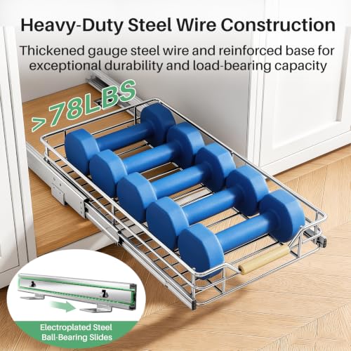 Image of Pull out Cabinet Organizer, 11 inchW X 21 inchD, Heavy Duty Smooth Sliding Under Cabinet Shelves for Pots and Pans, Full-Extension Roll out Drawers, Slide out Organization for Home Kitchen Pantry