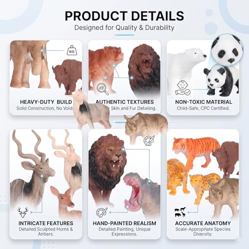 Image of Bzkid Wild Animal Toy Set for Kids | 12 Pcs Realistic Jungle Animal Figurines | Educational Safari Animal Models for Boys & Girls | Zoo Wildlife Plastic Animals for Pretend Play & Learning